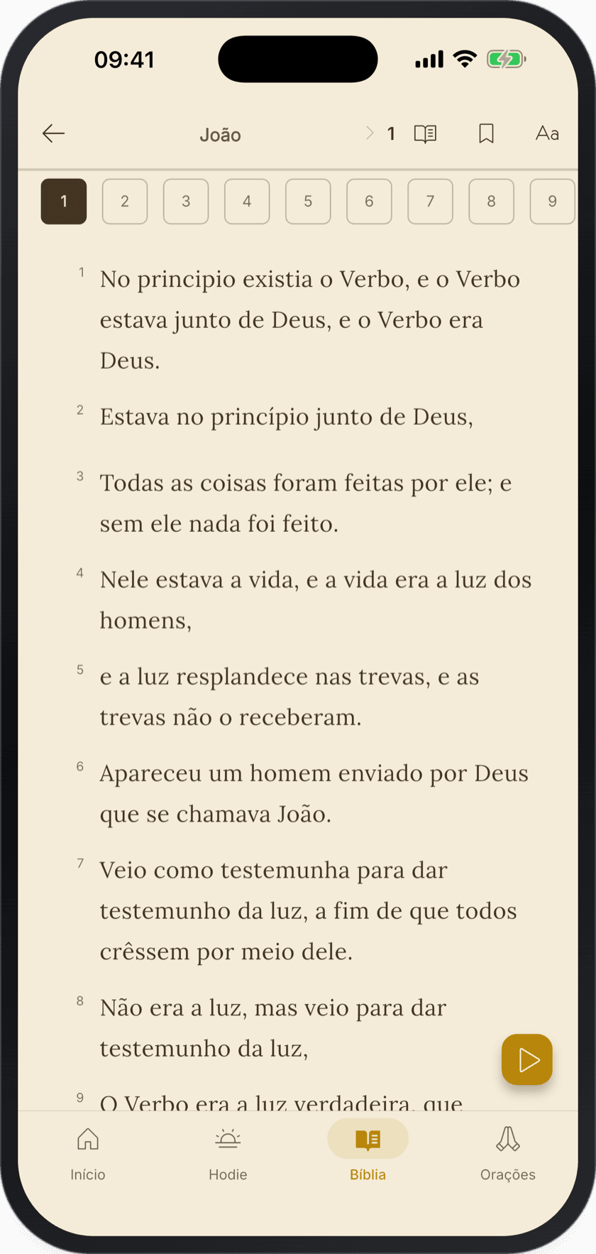 Leitura da Bíblia no aplicativo: o capítulo 1 do Evangelho segundo São João