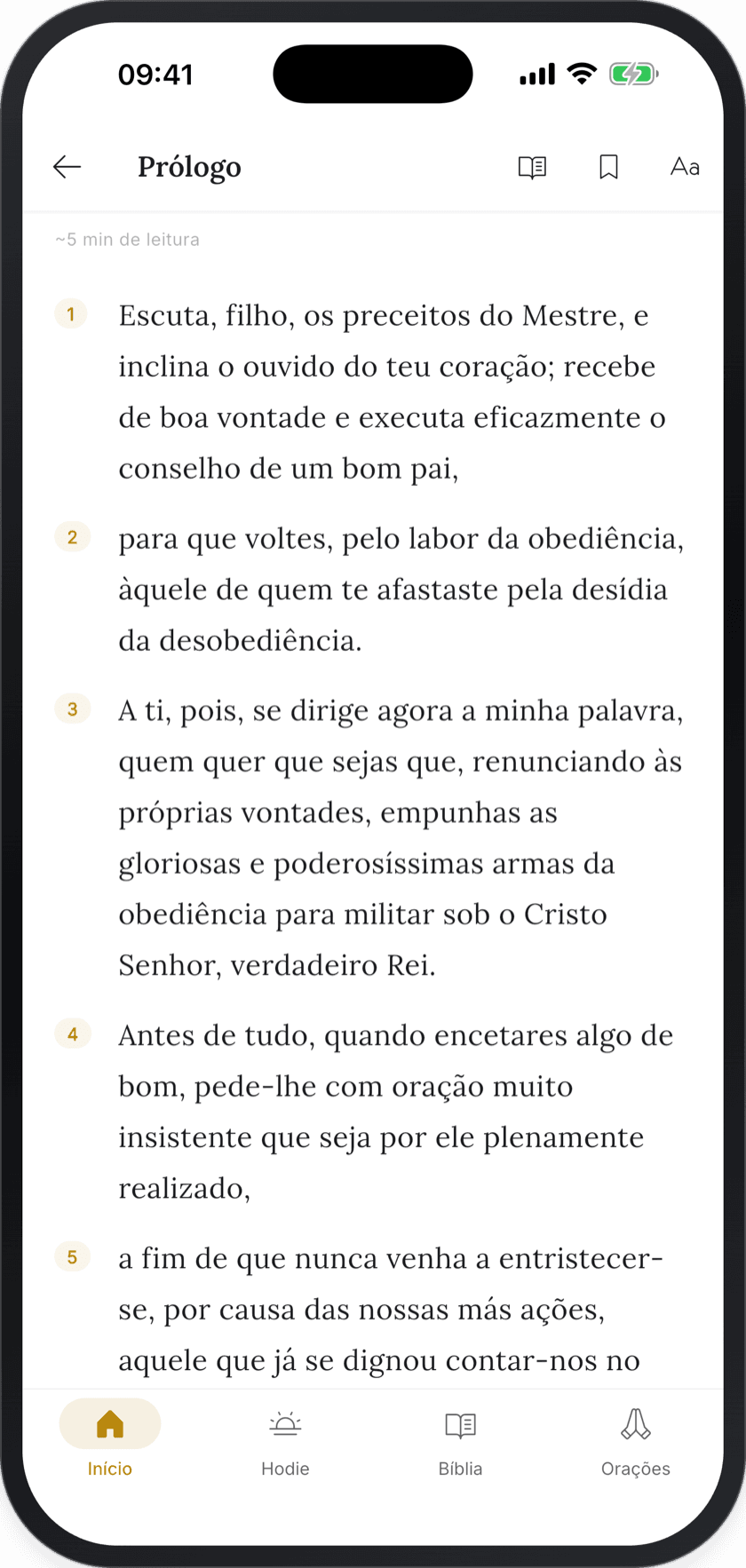 Prólogo da Regra de São Bento no aplicativo: “Escuta, filho, os preceitos do Mestre”